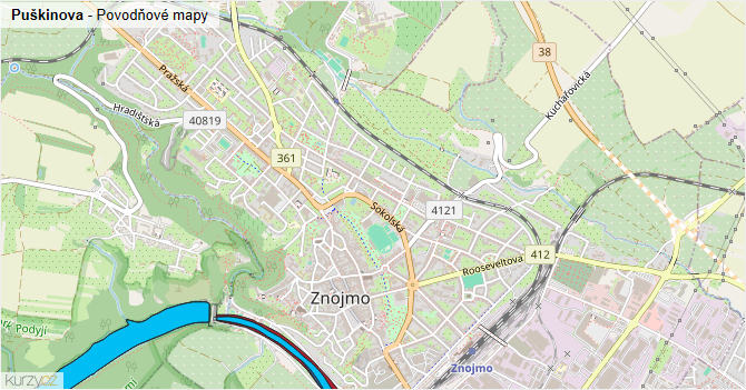 Puškinova - záplavové mapy stoleté vody