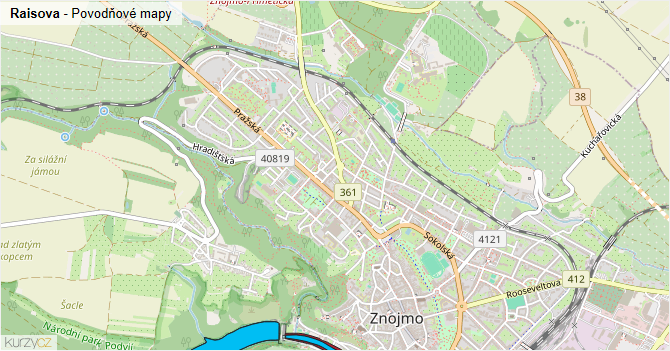 Raisova - záplavové mapy stoleté vody