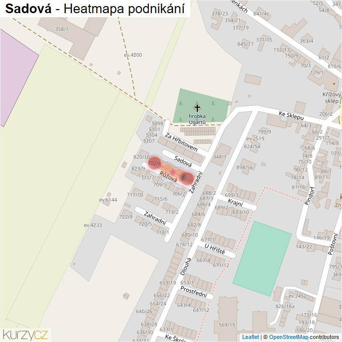 Mapa Sadová - Firmy v ulici.