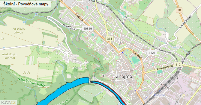 Školní - záplavové mapy stoleté vody
