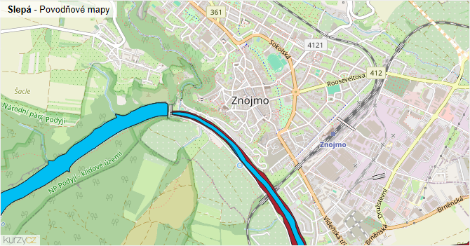 Slepá - záplavové mapy stoleté vody