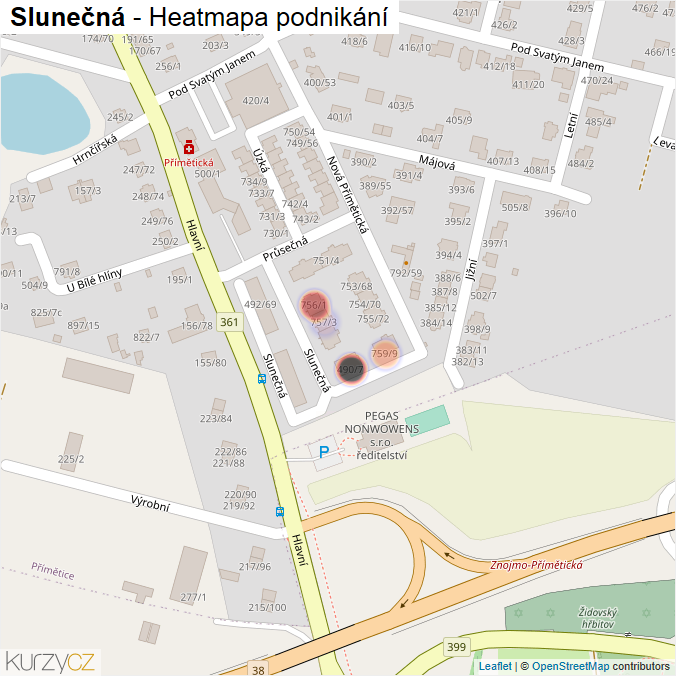 Mapa Slunečná - Firmy v ulici.