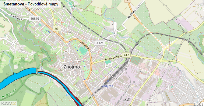Smetanova - záplavové mapy stoleté vody