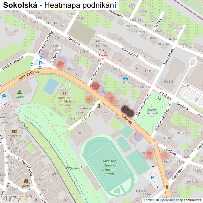 Mapa Sokolská - Firmy v ulici.