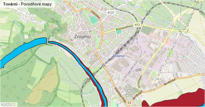Tovární - záplavové mapy stoleté vody