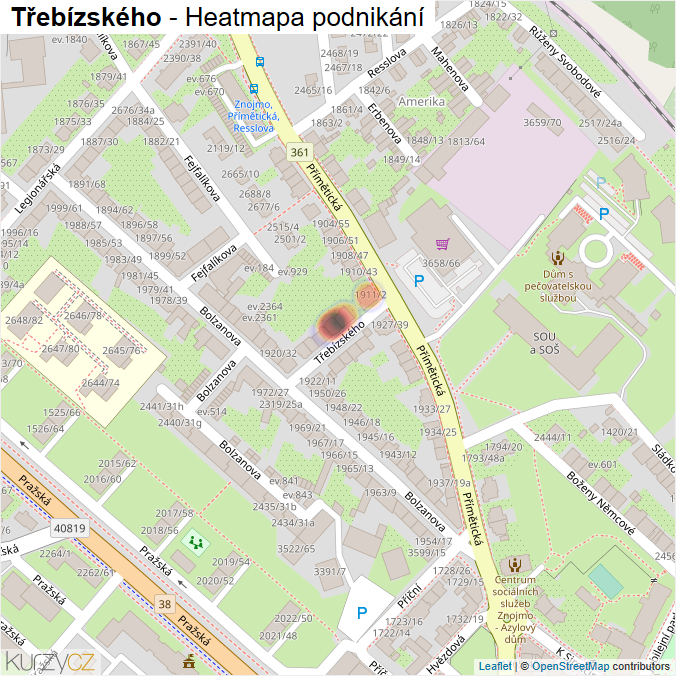 Mapa Třebízského - Firmy v ulici.