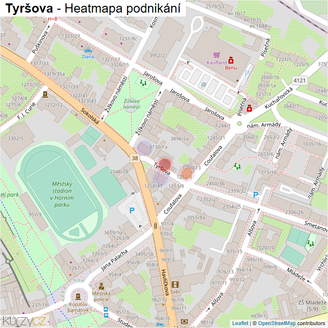 Mapa Tyršova - Firmy v ulici.