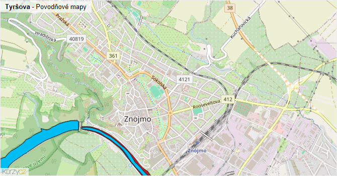 Tyršova - záplavové mapy stoleté vody