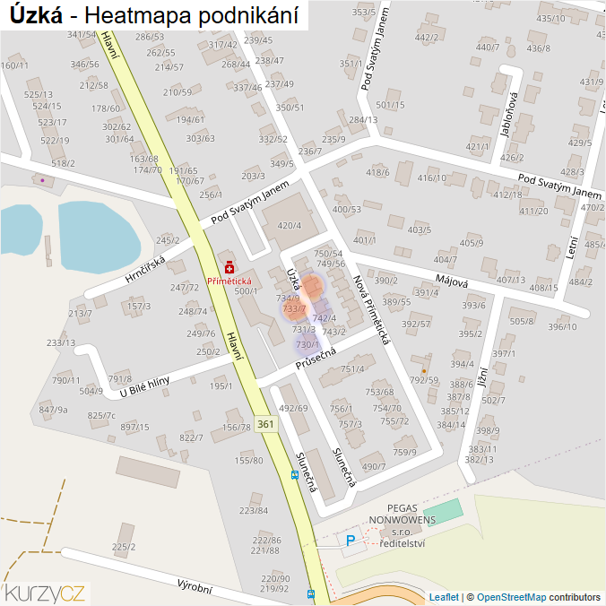 Mapa Úzká - Firmy v ulici.