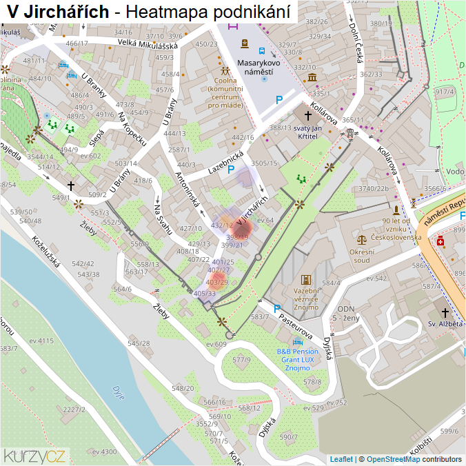 Mapa V Jirchářích - Firmy v ulici.