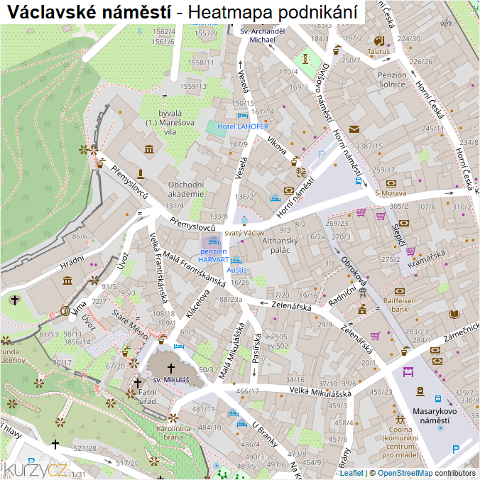 Mapa Václavské náměstí - Firmy v ulici.