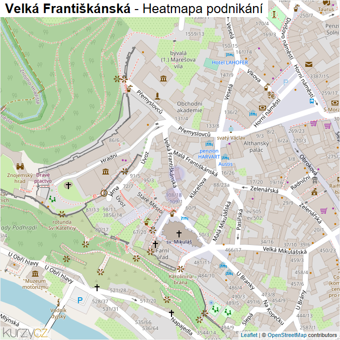 Mapa Velká Františkánská - Firmy v ulici.