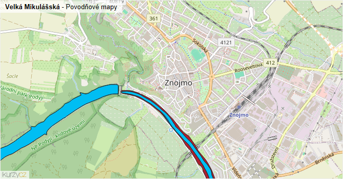 Velká Mikulášská - záplavové mapy stoleté vody