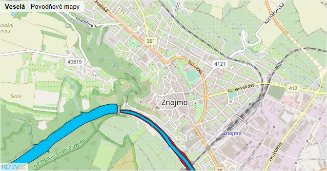Veselá - záplavové mapy stoleté vody