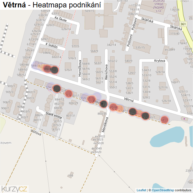 Mapa Větrná - Firmy v ulici.
