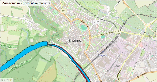 Zámečnická - záplavové mapy stoleté vody