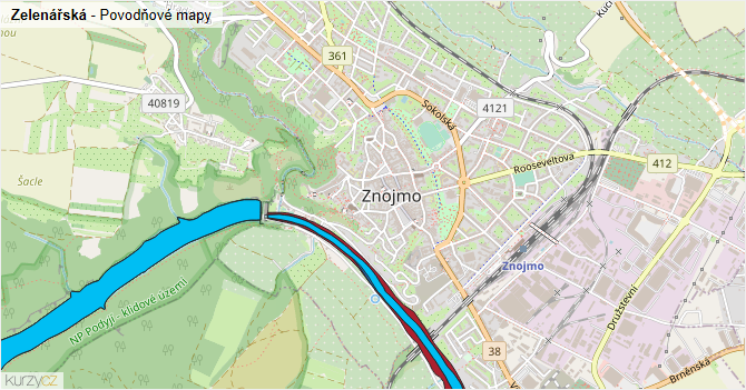 Zelenářská - záplavové mapy stoleté vody