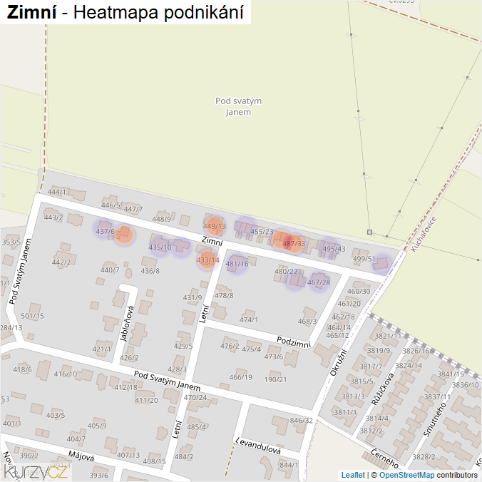 Mapa Zimní - Firmy v ulici.
