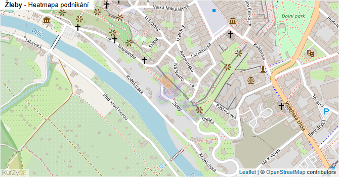 Žleby - mapa podnikání