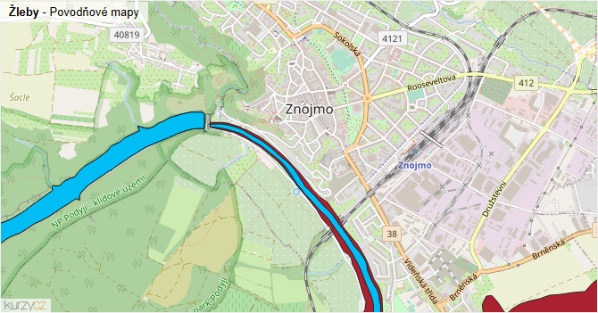 Žleby - záplavové mapy stoleté vody