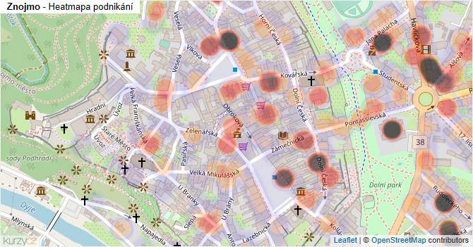 Znojmo - mapa podnikání