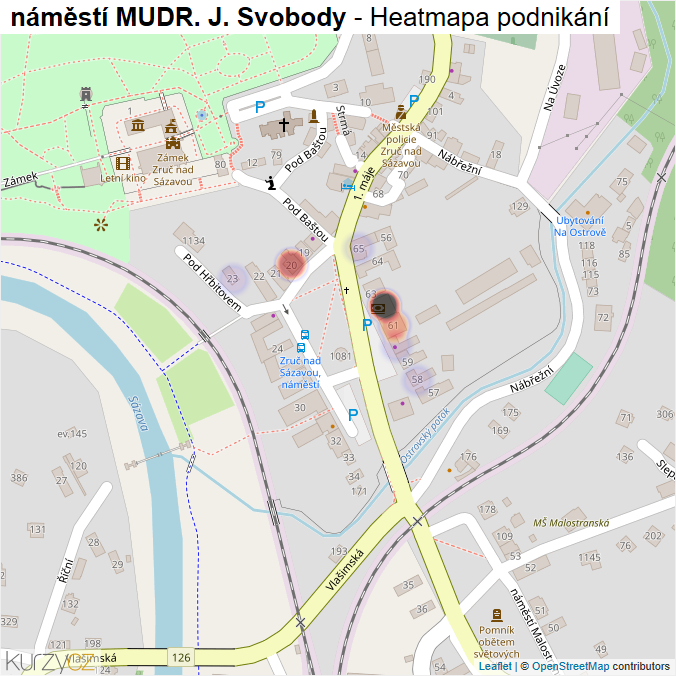 Mapa náměstí MUDR. J. Svobody - Firmy v ulici.