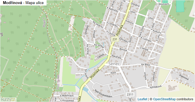 Modřínová - mapa ulice