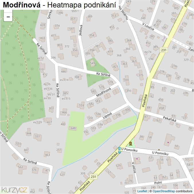 Mapa Modřínová - Firmy v ulici.