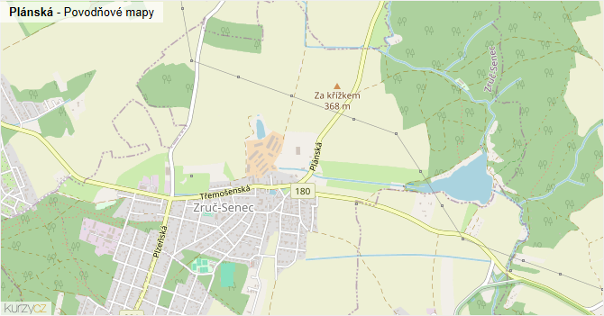 Plánská - záplavové mapy stoleté vody