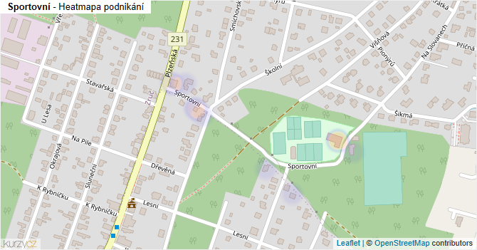 Sportovní - mapa podnikání