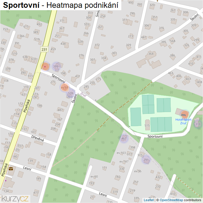 Mapa Sportovní - Firmy v ulici.