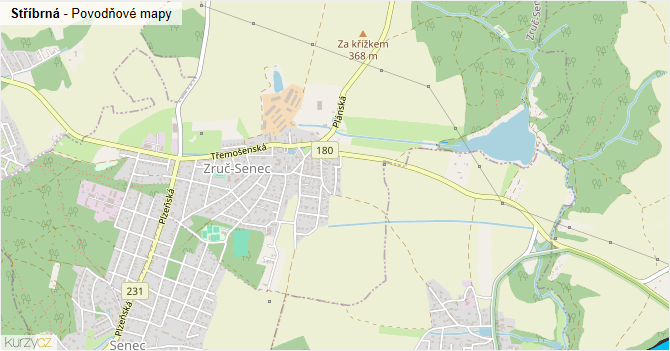 Stříbrná - záplavové mapy stoleté vody