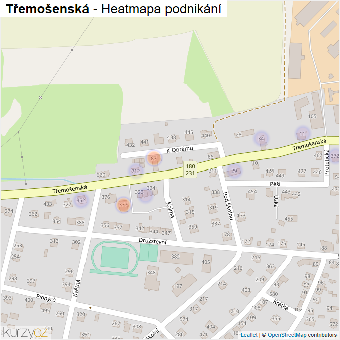 Mapa Třemošenská - Firmy v ulici.