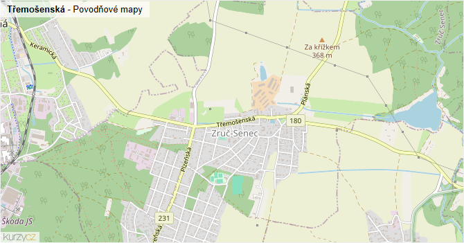 Třemošenská - záplavové mapy stoleté vody