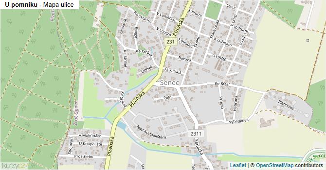 U pomníku - mapa ulice