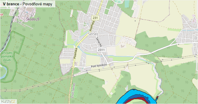 V brance - záplavové mapy stoleté vody