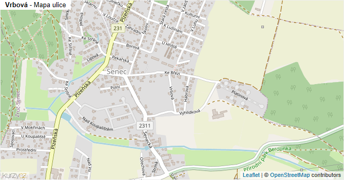 Vrbová - mapa ulice