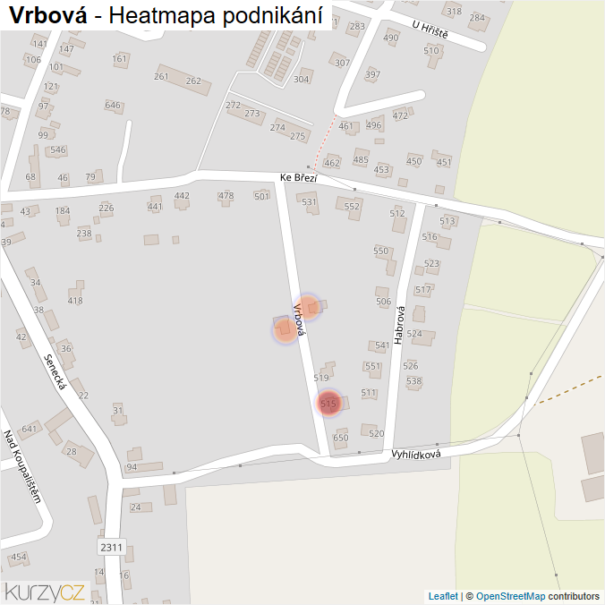 Mapa Vrbová - Firmy v ulici.