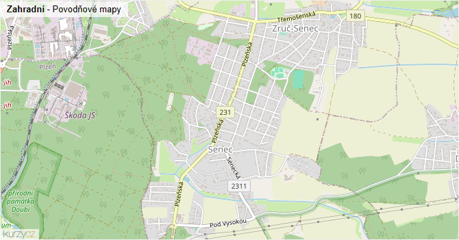 Zahradní - záplavové mapy stoleté vody