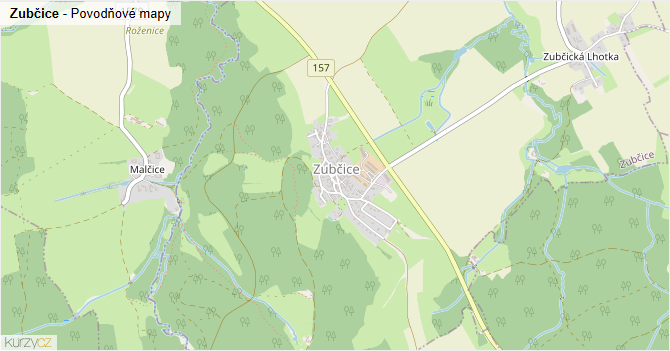 Zubčice - záplavové mapy stoleté vody