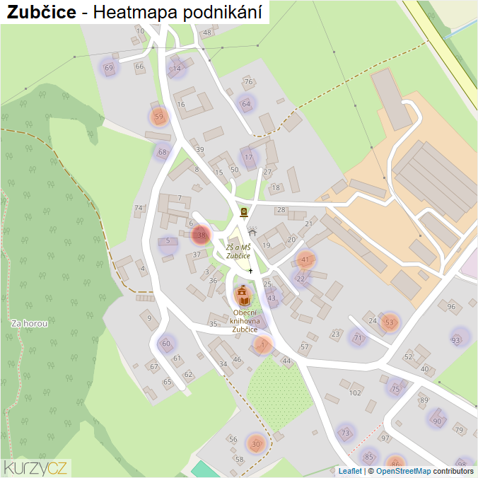 Mapa Zubčice - Firmy v části obce.