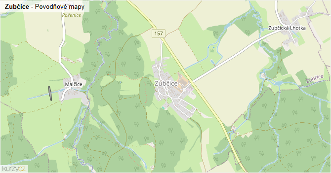 Zubčice - záplavové mapy stoleté vody