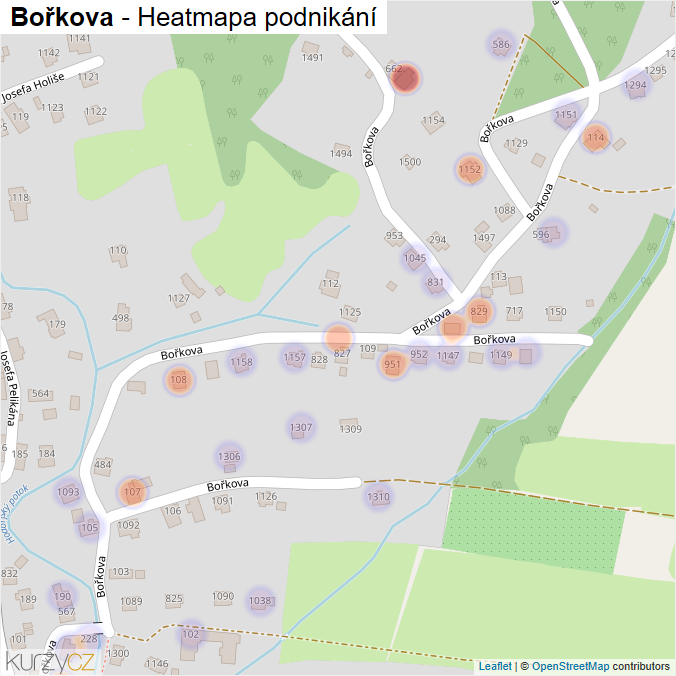 Mapa Bořkova - Firmy v ulici.