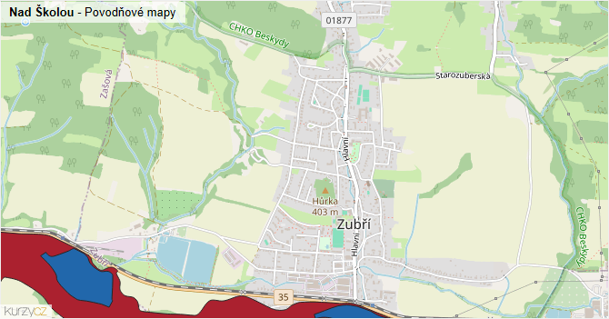 Nad Školou - záplavové mapy stoleté vody