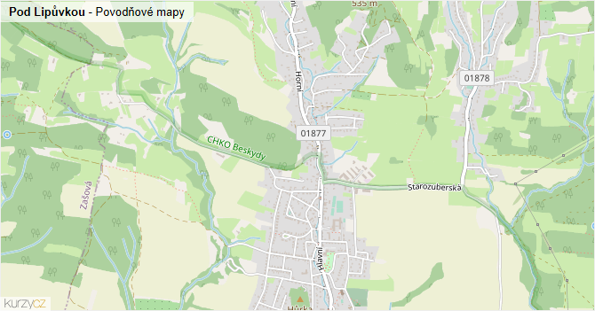Pod Lipůvkou - záplavové mapy stoleté vody