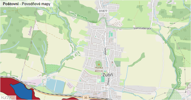 Poštovní - záplavové mapy stoleté vody