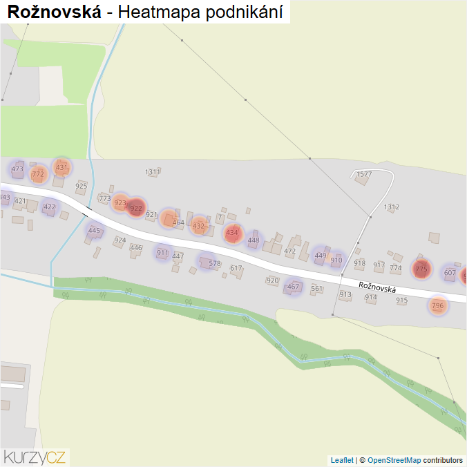 Mapa Rožnovská - Firmy v ulici.