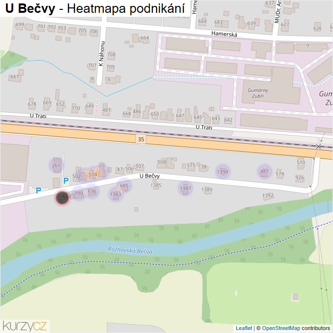 Mapa U Bečvy - Firmy v ulici.