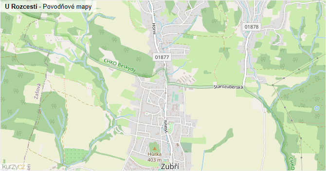 U Rozcestí - záplavové mapy stoleté vody