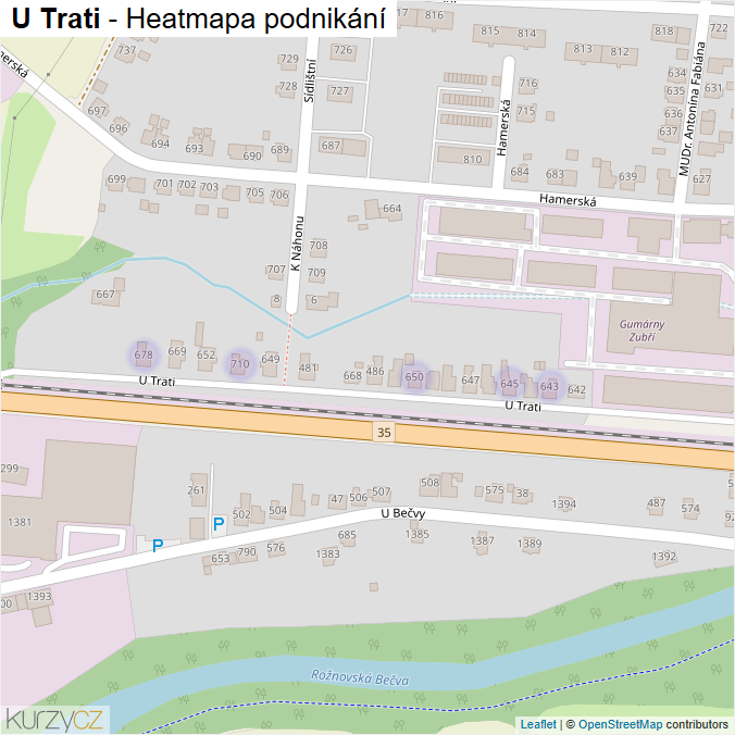 Mapa U Trati - Firmy v ulici.